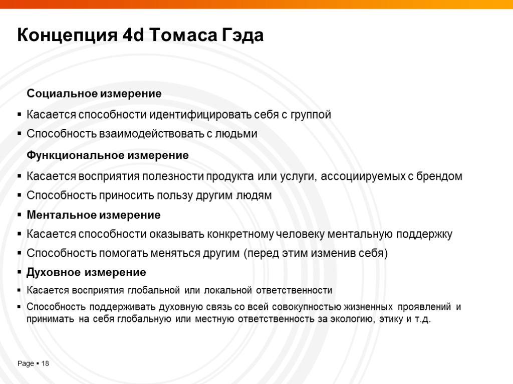 Концепция 4d Томаса Гэда Социальное измерение Касается способности идентифицировать себя с группой Способность взаимодействовать